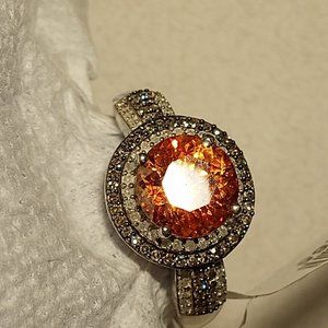 NEW   Orange Sphalerite  with a double halo of Champagne and White Diamonds